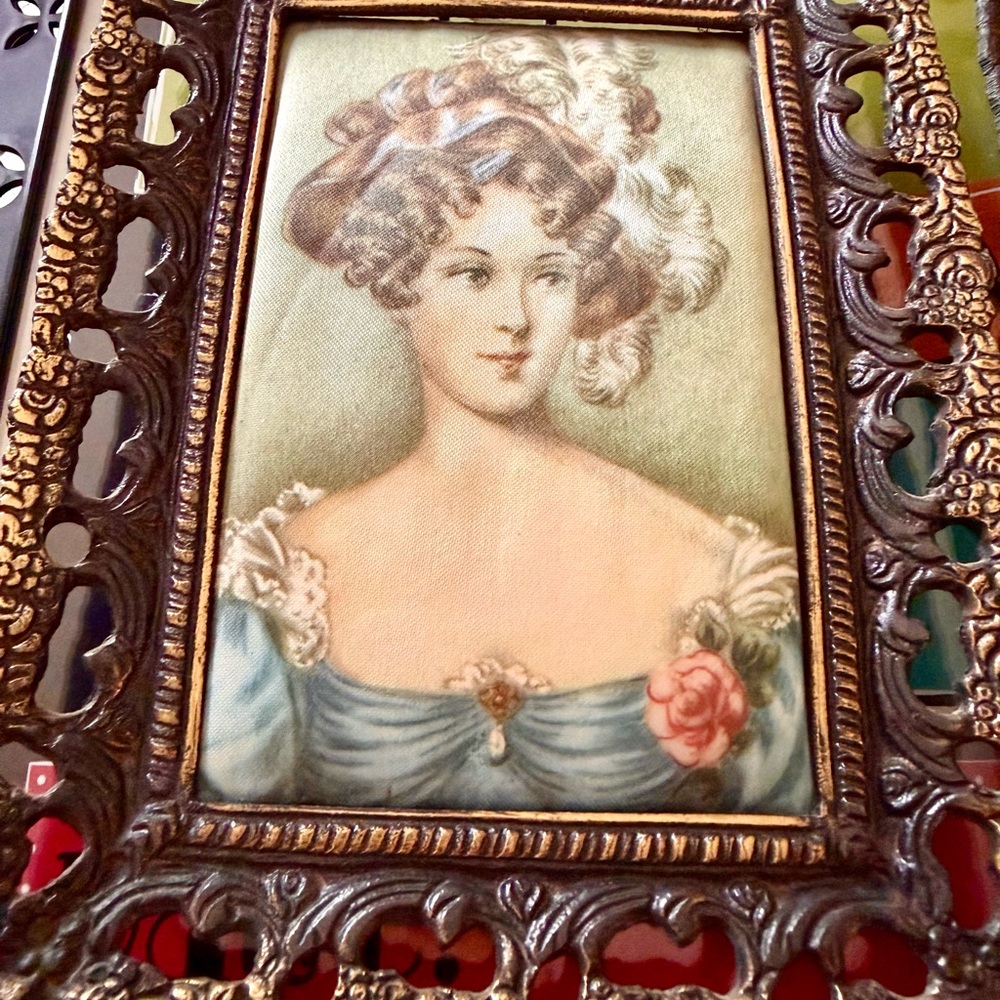 Vintage Portrait Wall Art in Filigree Frames, on Silk